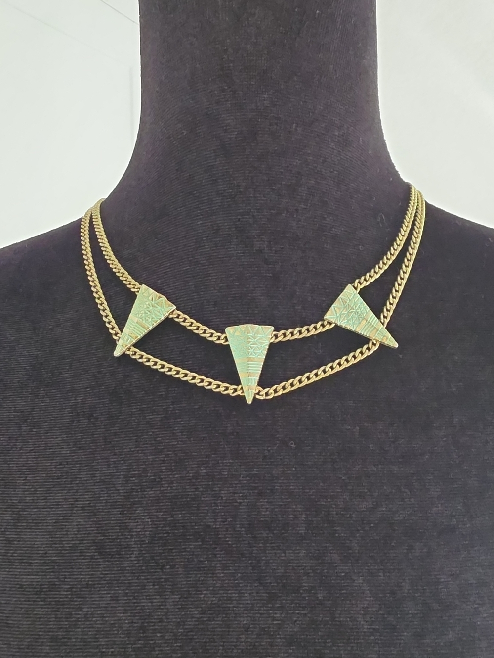 Gold-Tone Necklace with Turquoise Triangle Accents